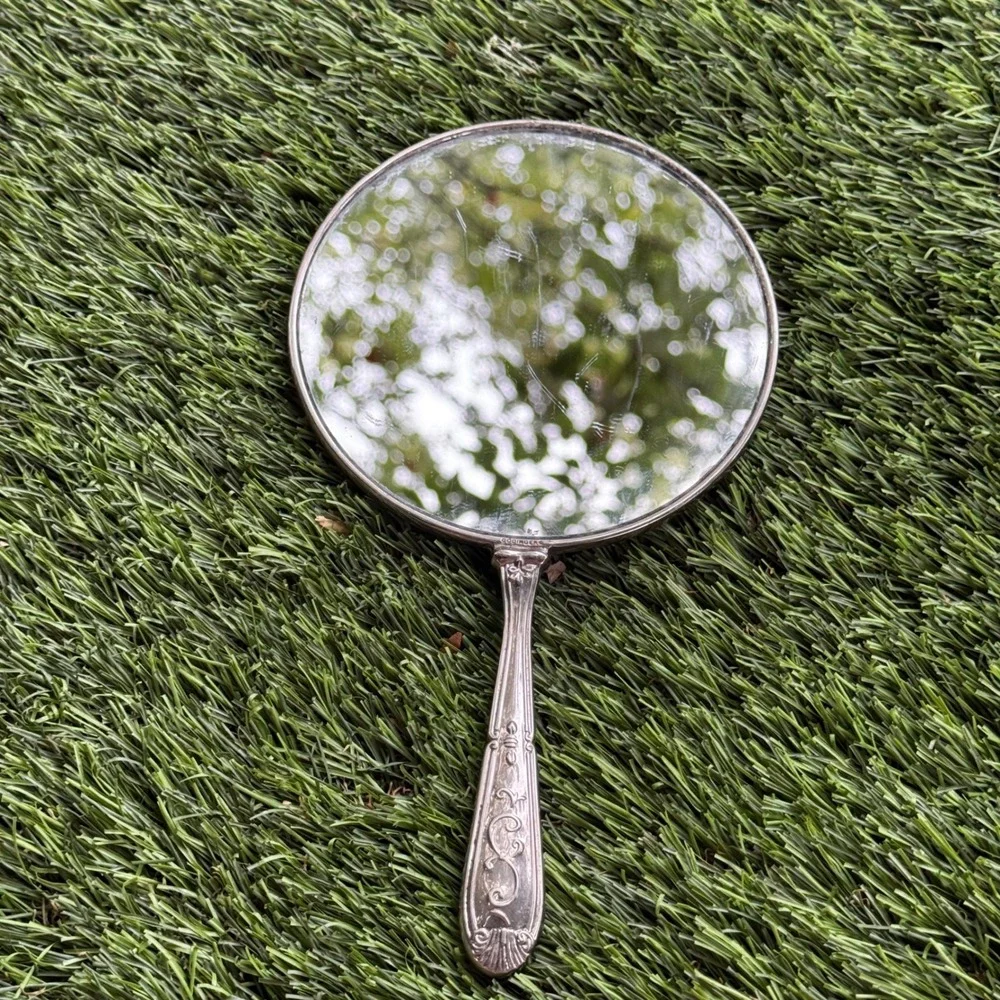 Godinger Silver Plated Hand Vanity Mirror‎ w/ Red Jewels Vintage Decor